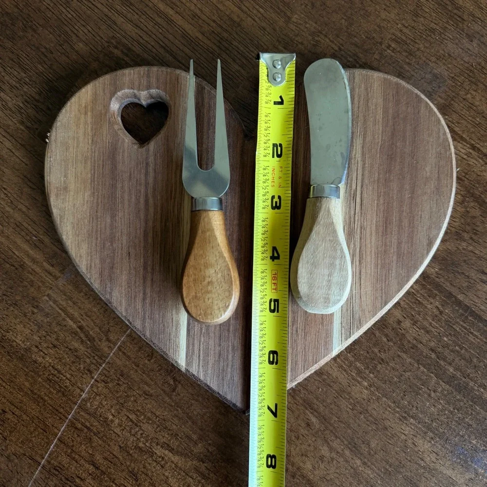 Heart Shaped Wooden Charcuterie Board Set with Cheese Fork and Spreader Knife